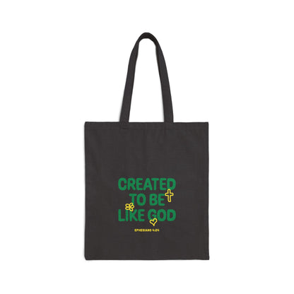 Tote Bag — "Created to Be Like God" Inspirational Cotton Canvas Tote