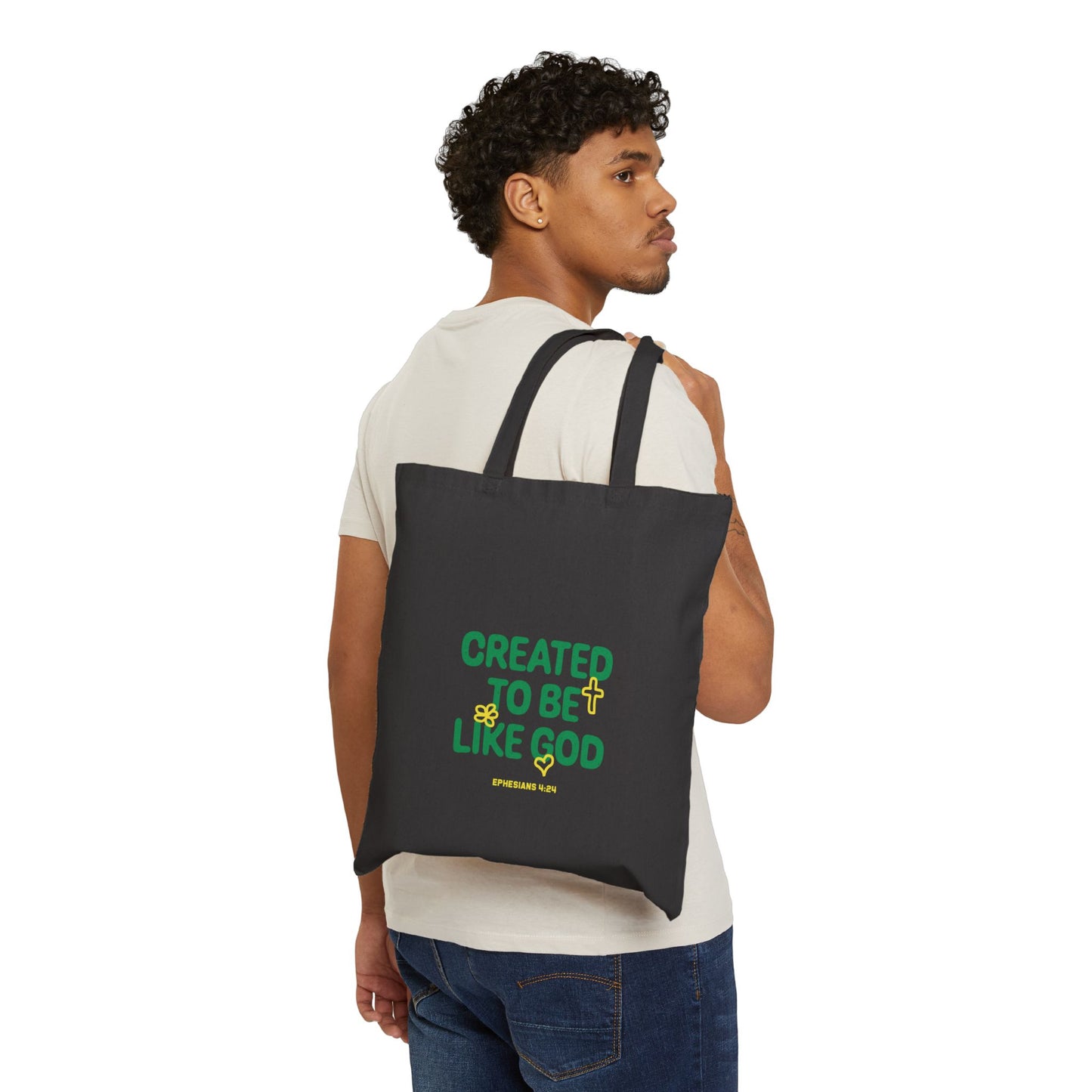 Tote Bag — "Created to Be Like God" Inspirational Cotton Canvas Tote